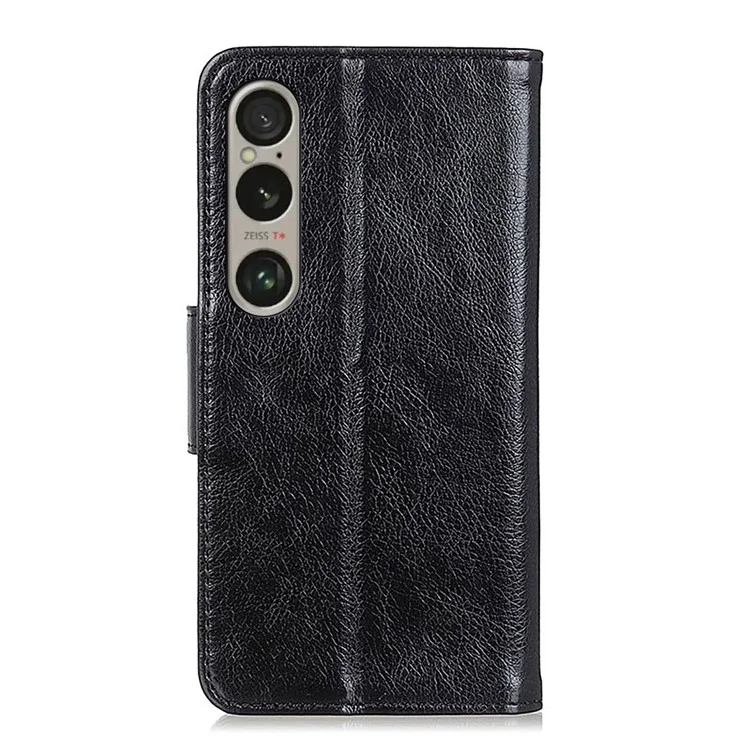 For Sony Xperia 1 VI Phone Case Split Leather Wallet Stand Nappa Texture Shockproof Cover - Black