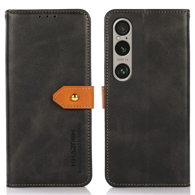 KHAZNEH Para Sony Xperia 1 VI Capa Magnética Flip PU Leather Stand Capa de Telefone Celular - Preto