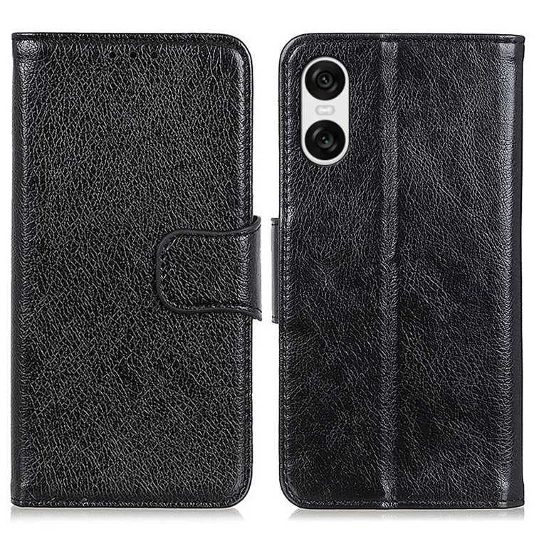 Для Sony Xperia 10 VI Case Split Leather Wallet Stand Nappa Texture Shockproof Phone Cover - Черный