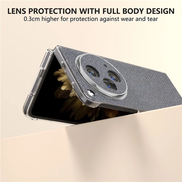 Für Oppo Find N3 5G / OnePlus Open Handyhülle mit matter Kante, Diamantstruktur-PU+PC-Gehäuse - Grau
