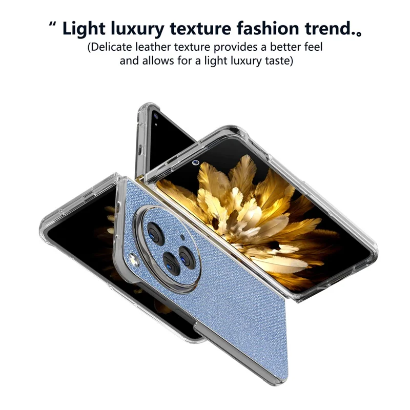 For Oppo Find N3 5G / OnePlus Open Phone Cover Matte Edge Diamond Textured PU+PC Case - Blue