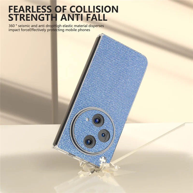 For Oppo Find N3 5G / OnePlus Open Phone Cover Matte Edge Diamond Textured PU+PC Case - Blue