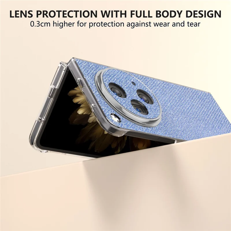 For Oppo Find N3 5G / OnePlus Open Phone Cover Matte Edge Diamond Textured PU+PC Case - Blue