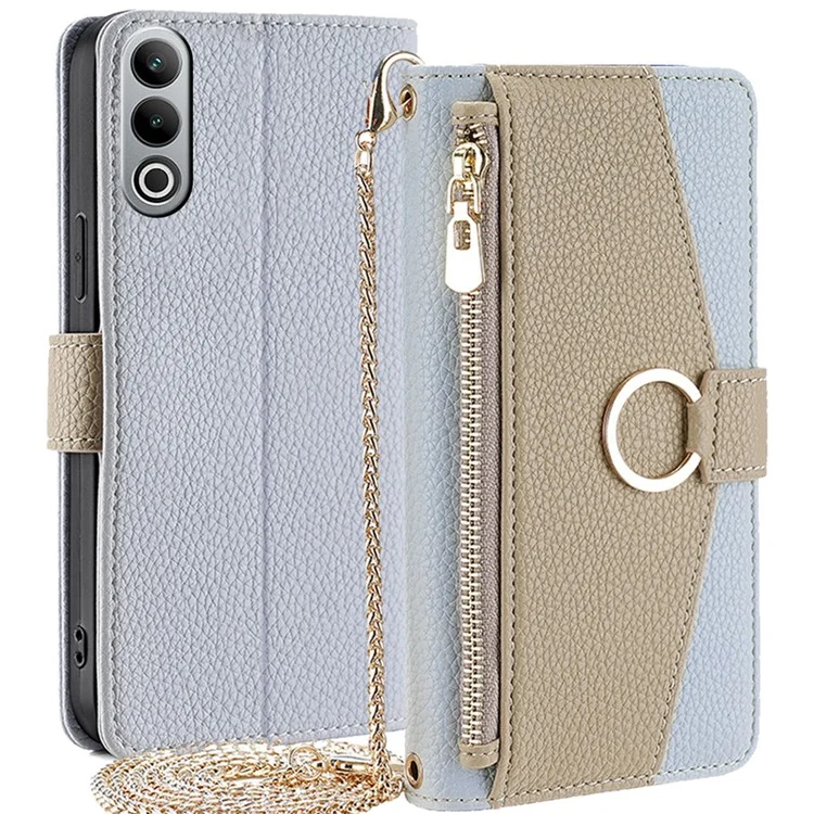 Pour OnePlus Nord CE4 5G étui en cuir Zipper Wallet Stand Phone Cover avec fonction miroir - Bleu