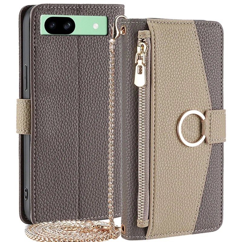 For Google Pixel 8a Phone Case Stand Leather Flip Cover with Mirror, Wallet Mobile Accessories   - Grey