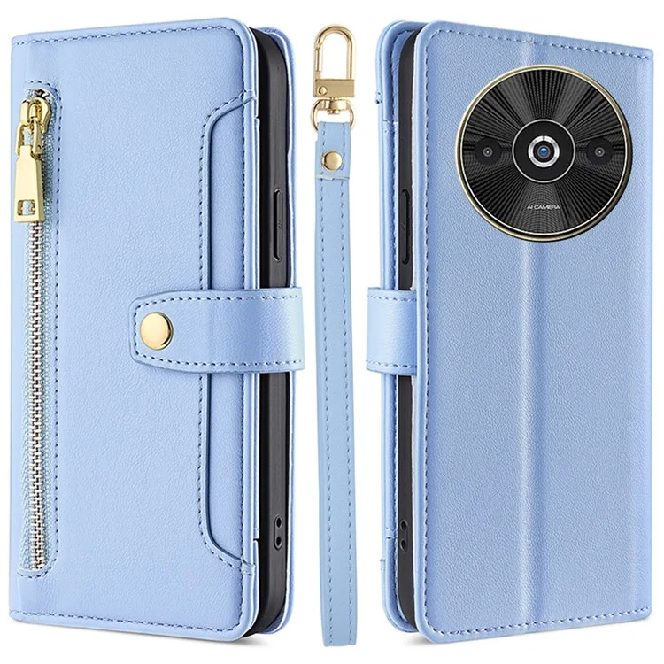 Per Xiaomi Redmi A3 / Poco C61 4G Custodia in pelle PU con tasche per contanti e tracolla - Blu