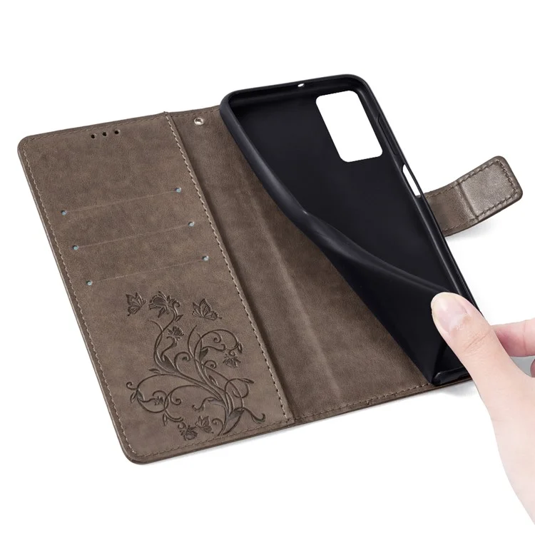 Para TCL 40 SE PU Leather Phone Case Butterfly Flower Imprinted Phone Cover - Grey