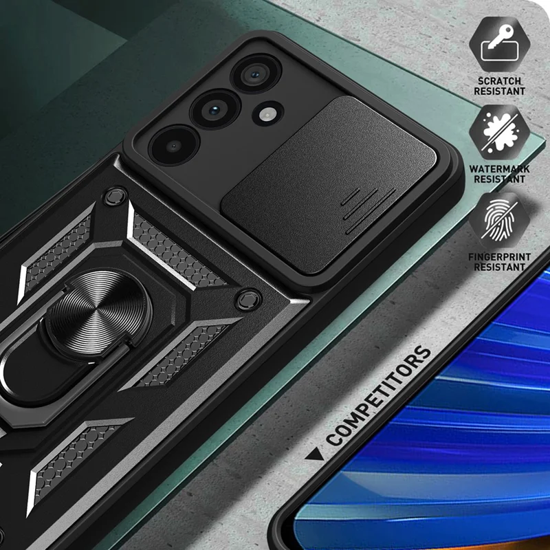 For Samsung Galaxy M55 5G / C55 5G / F55 5G Case Kickstand PC+TPU Phone Shell with Slide Camera Protective Cover - Red