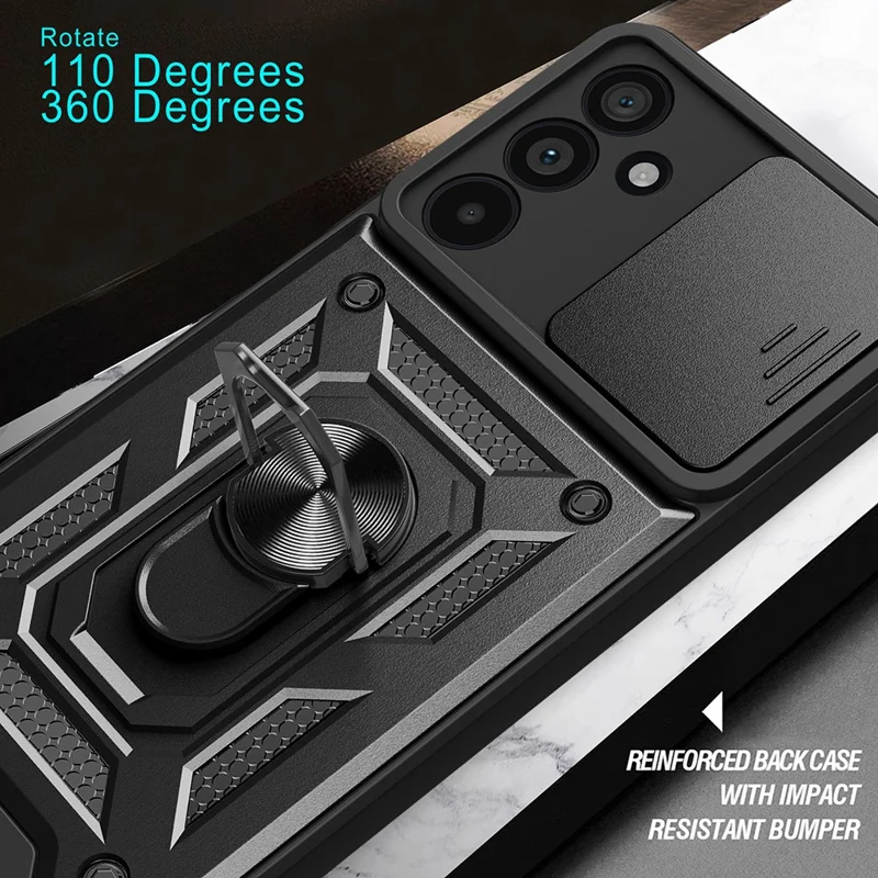 For Samsung Galaxy M55 5G / C55 5G / F55 5G Case Kickstand PC+TPU Phone Shell with Slide Camera Protective Cover - Red