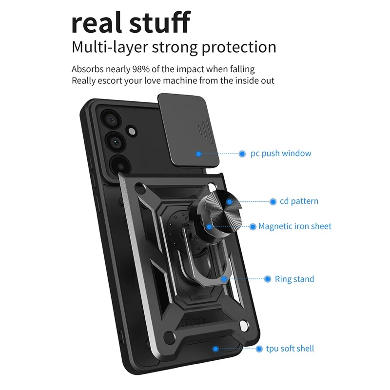 For Samsung Galaxy M55 5G / C55 5G / F55 5G Case Kickstand PC+TPU Phone Shell with Slide Camera Protective Cover - Red