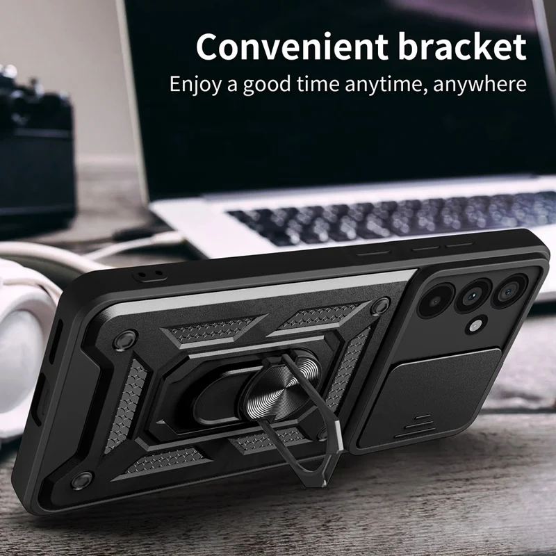For Samsung Galaxy M55 5G / C55 5G / F55 5G Case Kickstand PC+TPU Phone Shell with Slide Camera Protective Cover - Green