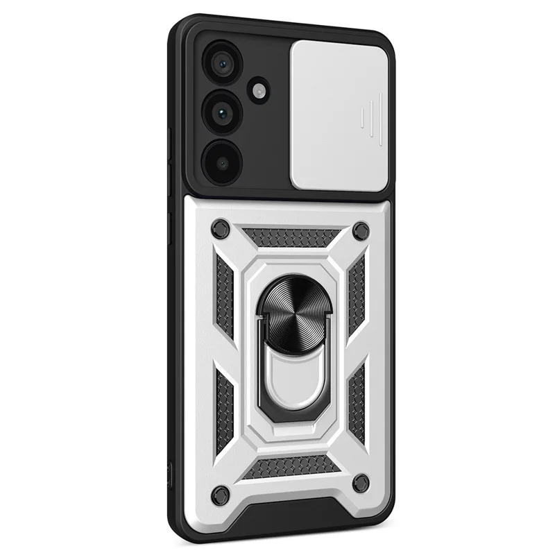 For Samsung Galaxy M55 5G / C55 5G / F55 5G Case Kickstand PC+TPU Phone Shell with Slide Camera Protective Cover - White