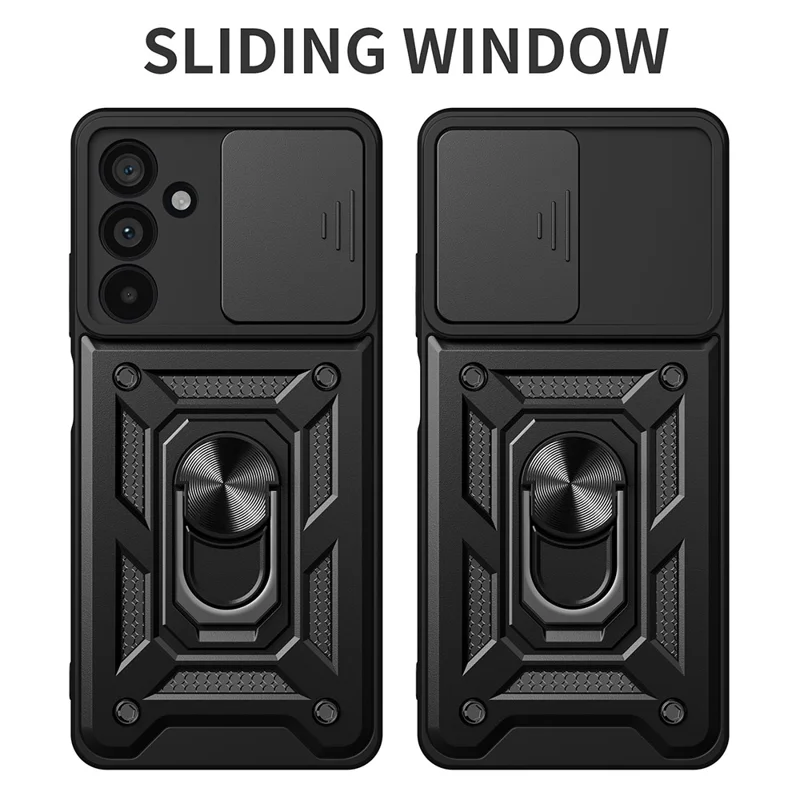 For Samsung Galaxy M55 5G / C55 5G / F55 5G Case Kickstand PC+TPU Phone Shell with Slide Camera Protective Cover - White