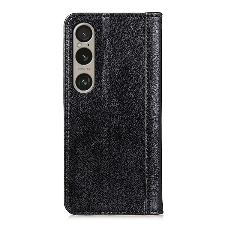 Для Sony Xperia 1 VI Чехол Litchi Texture Split Leather Stand Magnetic Absorption Phone Cover - Black
