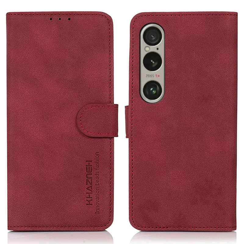 KHAZNEH For Sony Xperia 1 VI Case Protective PU Leather Magnetic Flip Wallet Phone Cover - Red