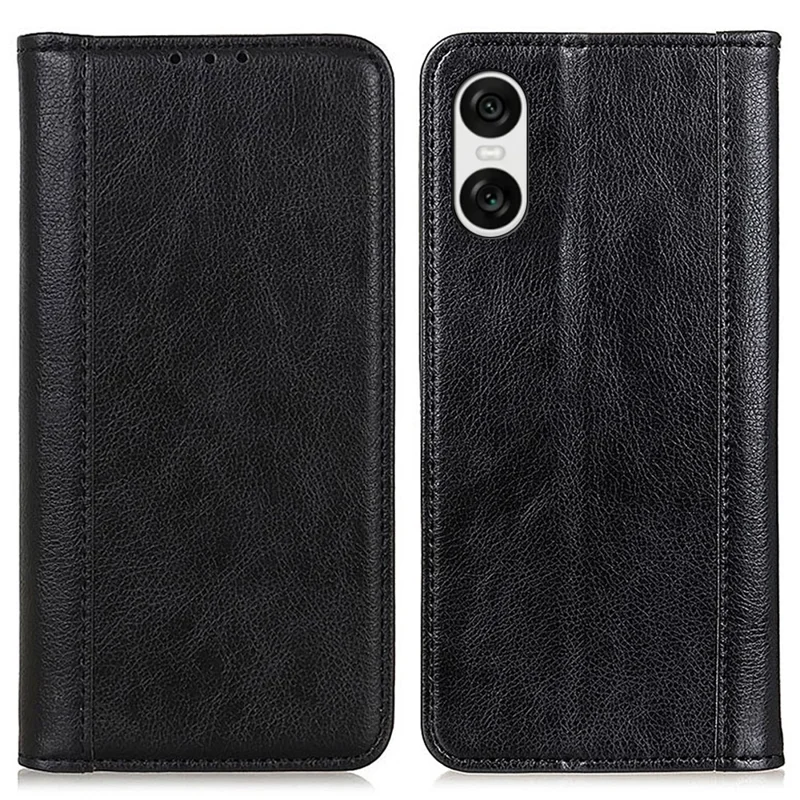 For Sony Xperia 10 VI Case Litchi Texture Split Leather Stand Phone Cases Wholesale - Black