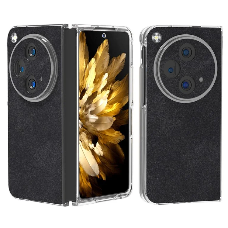 Per Oppo Find N3 5G / OnePlus Open Cell Phone Case Custodia in pelle PU rivestita in PC con bordo trasparente - Nero