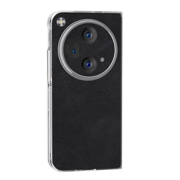 Per Oppo Find N3 5G / OnePlus Open Cell Phone Case Custodia in pelle PU rivestita in PC con bordo trasparente - Nero