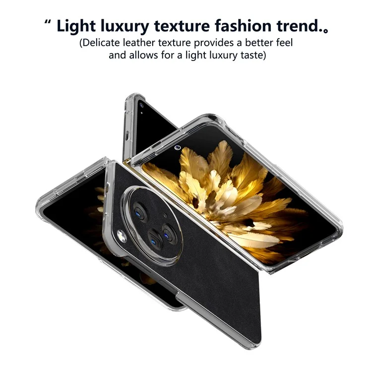 Per Oppo Find N3 5G / OnePlus Open Cell Phone Case Custodia in pelle PU rivestita in PC con bordo trasparente - Nero