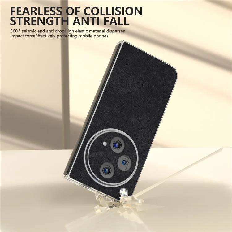 Per Oppo Find N3 5G / OnePlus Open Cell Phone Case Custodia in pelle PU rivestita in PC con bordo trasparente - Nero