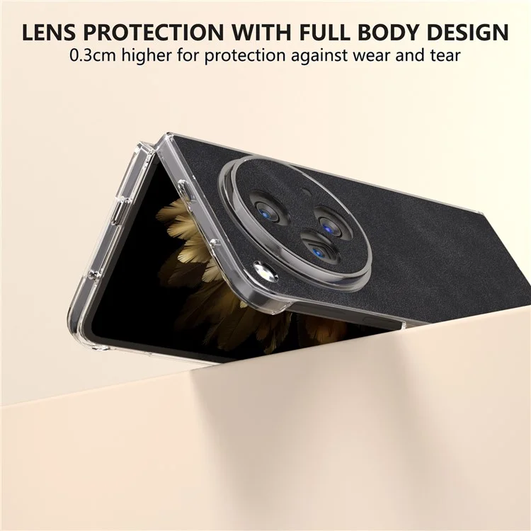 Per Oppo Find N3 5G / OnePlus Open Cell Phone Case Custodia in pelle PU rivestita in PC con bordo trasparente - Nero