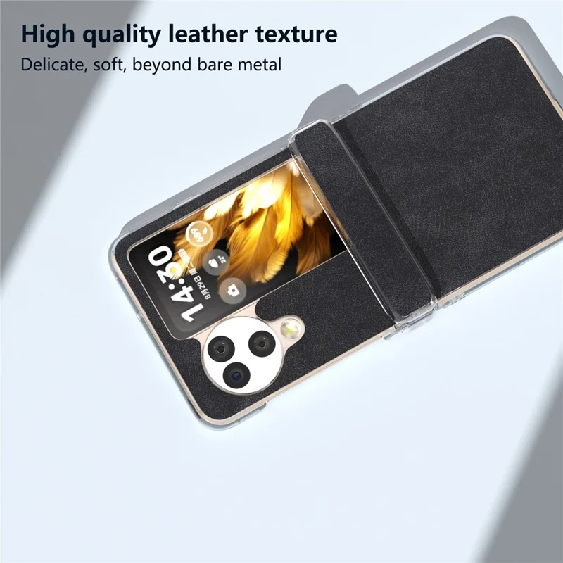 For Oppo Find N3 Flip 5G Phone Case PU Leather Coated PC Cover with Clear Edge - Black