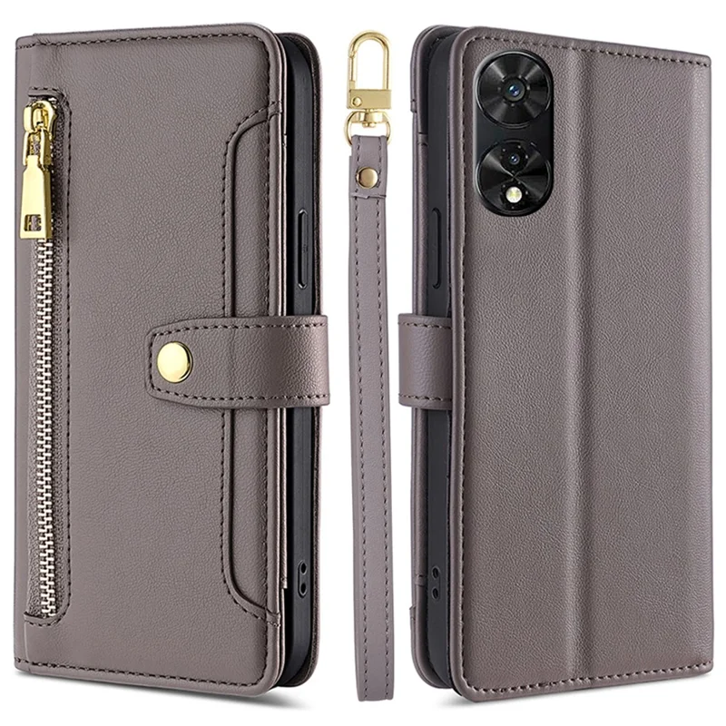 Per TCL 505 Case PU Leather Bump Proof Cash Pocket Crossbody Phone Cover - Grey