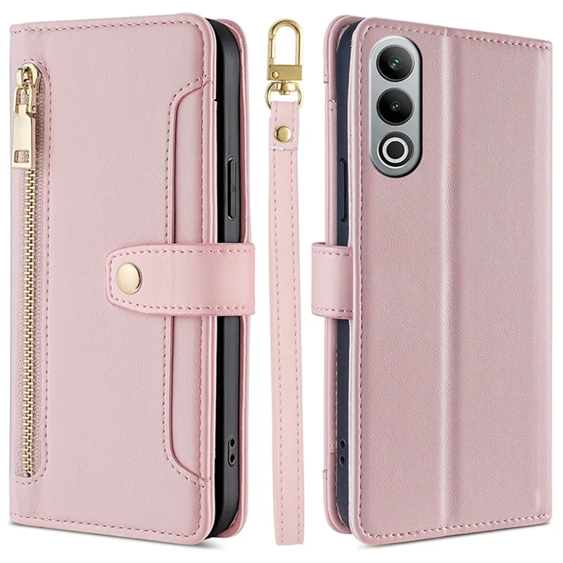 For OnePlus Nord CE4 5G Case Shock-Absorbent Leather Phone Cover with Zipper Wallet - Pink