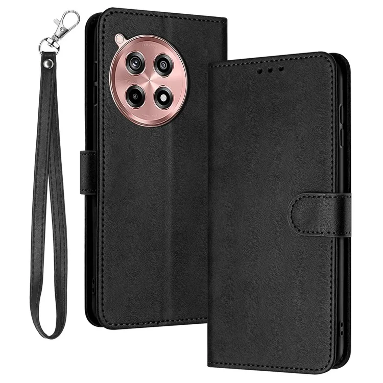 Для OnePlus Ace 3 5G / 12R 5G Folio Flip Cover Кожаный бумажник Чехол для мобильного телефона со шнурком - черный