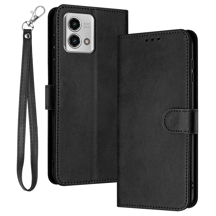 For Motorola Moto G Stylus 5G (2023) Case Leather Folding Stand Phone Cover with Wrist Strap - Black