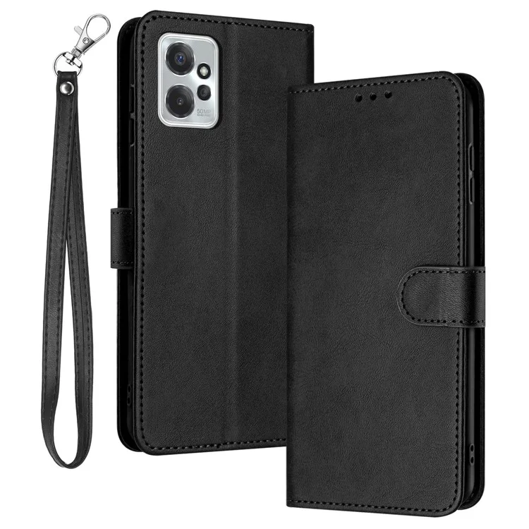 For Motorola Moto G Power 5G Case Magnetic Clasp Leather Wallet Mobile Phone Cover with Strap - Black