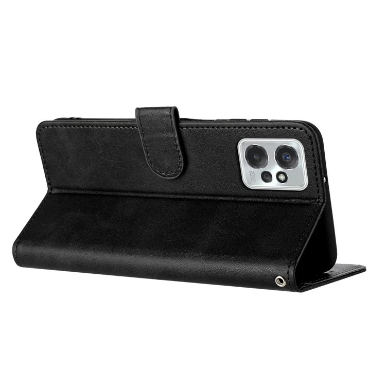 For Motorola Moto G Power 5G Case Magnetic Clasp Leather Wallet Mobile Phone Cover with Strap - Black