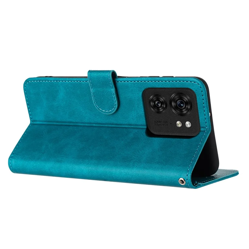 For Motorola Edge 40 5G / Edge (2023) 5G Leather Wallet Cell Phone Case Calf Texture Cover with Strap - Green