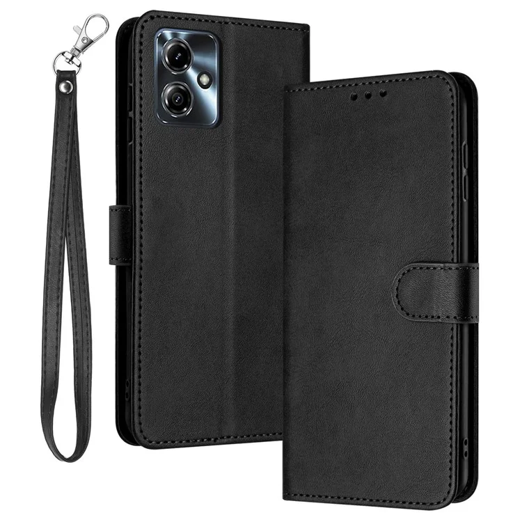 For Motorola Moto G14 4G Case Folding Stand Anti-Shock Leather Wallet Phone Cover - Black