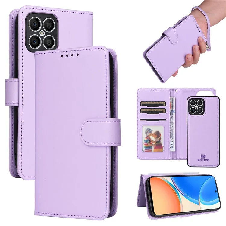 BETOPNICE 005 For Honor X8 4G / X30i / Play6T Pro Lederhülle Brieftasche Abnehmbare Magnetische Handyhülle - Lila