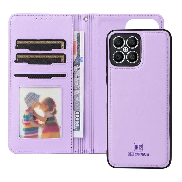 BETOPNICE 005 For Honor X8 4G / X30i / Play6T Pro Lederhülle Brieftasche Abnehmbare Magnetische Handyhülle - Lila