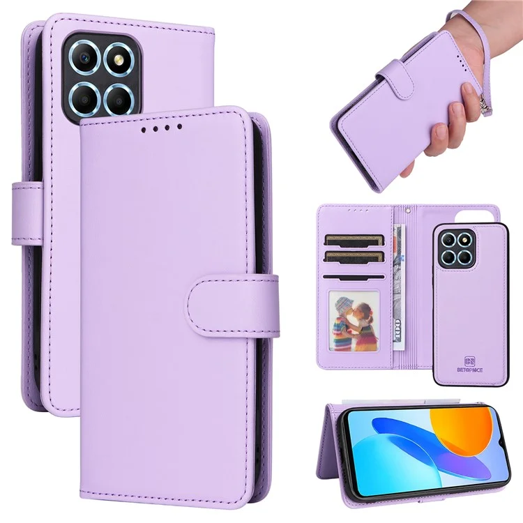 BETOPNICE 005 For Honor X8 5G / X6 4G / Play6C 4G / X6s 4G / 70 Lite / X8a 5G Capa Carteira Destacável de Couro para Telefone - Roxo