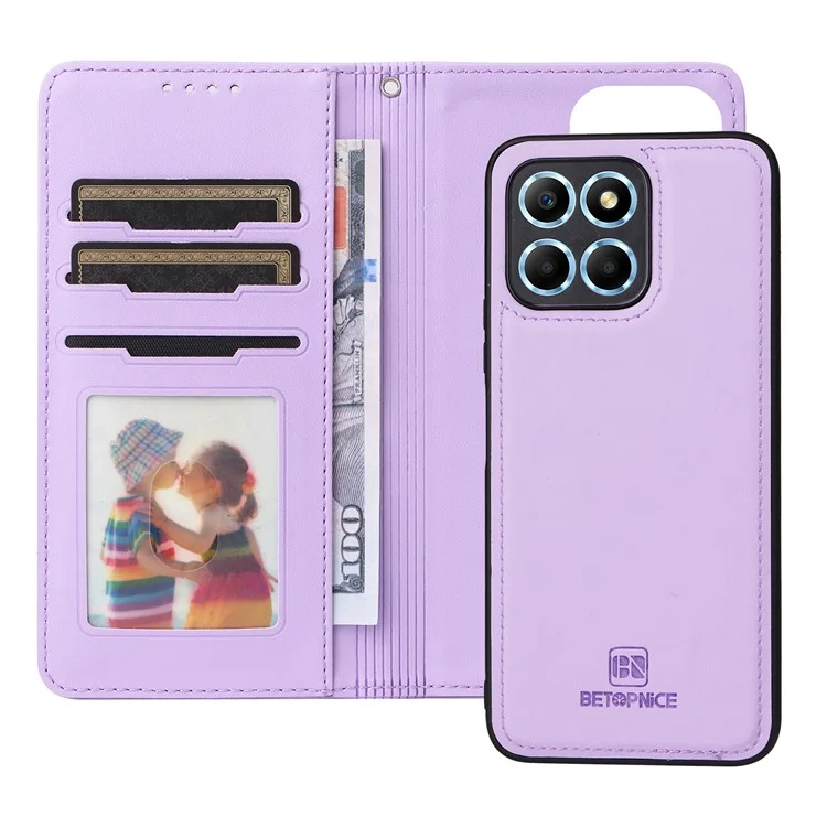 BETOPNICE 005 For Honor X8 5G / X6 4G / Play6C 4G / X6s 4G / 70 Lite / X8a 5G Capa Carteira Destacável de Couro para Telefone - Roxo
