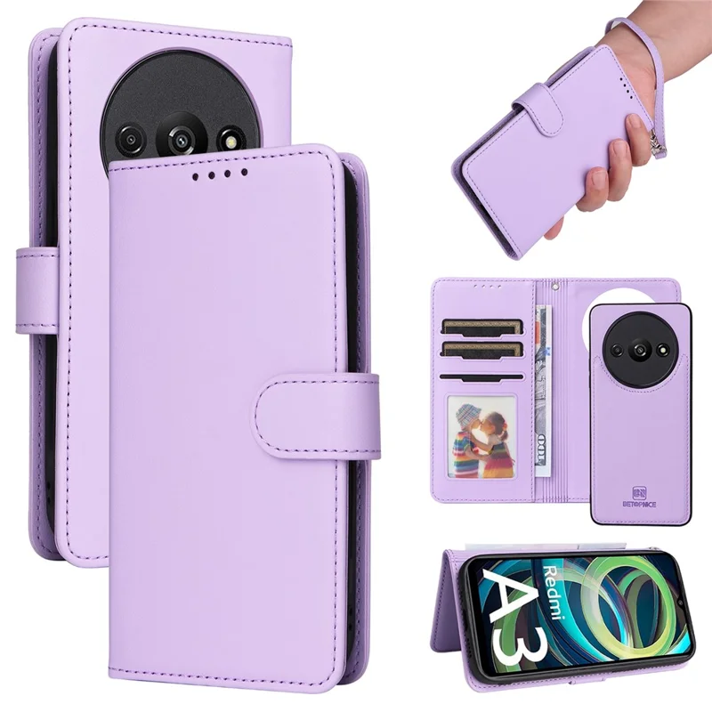 For Xiaomi Redmi A3 4G / Poco C61 4G Magnetic Case BETOPNICE Detachable PU Leather Phone Cover with Strap - Purple