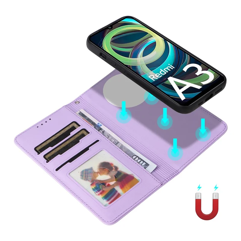 For Xiaomi Redmi A3 4G / Poco C61 4G Magnetic Case BETOPNICE Detachable PU Leather Phone Cover with Strap - Purple