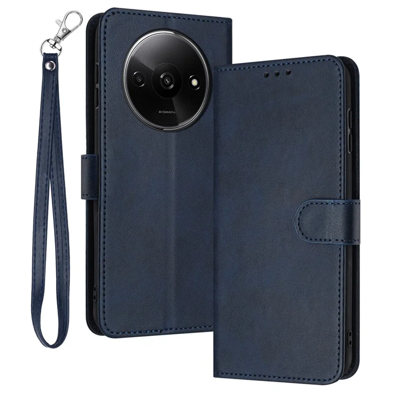 For Xiaomi Redmi A3 / Poco C61 4G Case Magnetic Clasp Leather Wallet Stand Phone Cover with Strap - Sapphire