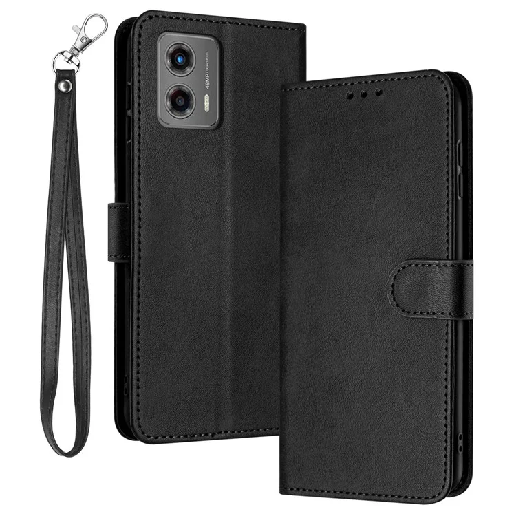 Für Motorola Moto G53 5G / G13 4G / G23 4G / G53j / G53y 5G Leder-Wallet-Handyhülle Kalbsleder-Textur Abdeckung - Schwarz