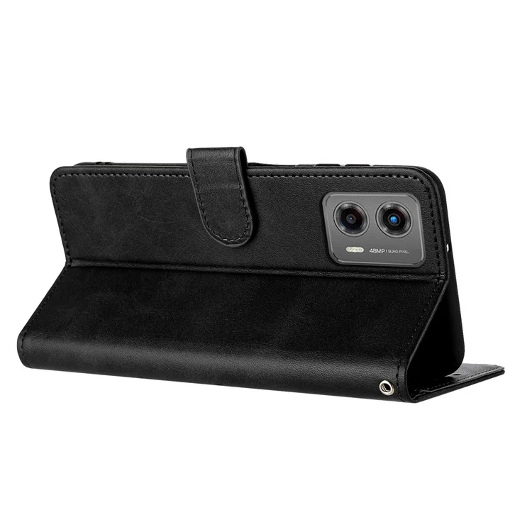Für Motorola Moto G53 5G / G13 4G / G23 4G / G53j / G53y 5G Leder-Wallet-Handyhülle Kalbsleder-Textur Abdeckung - Schwarz
