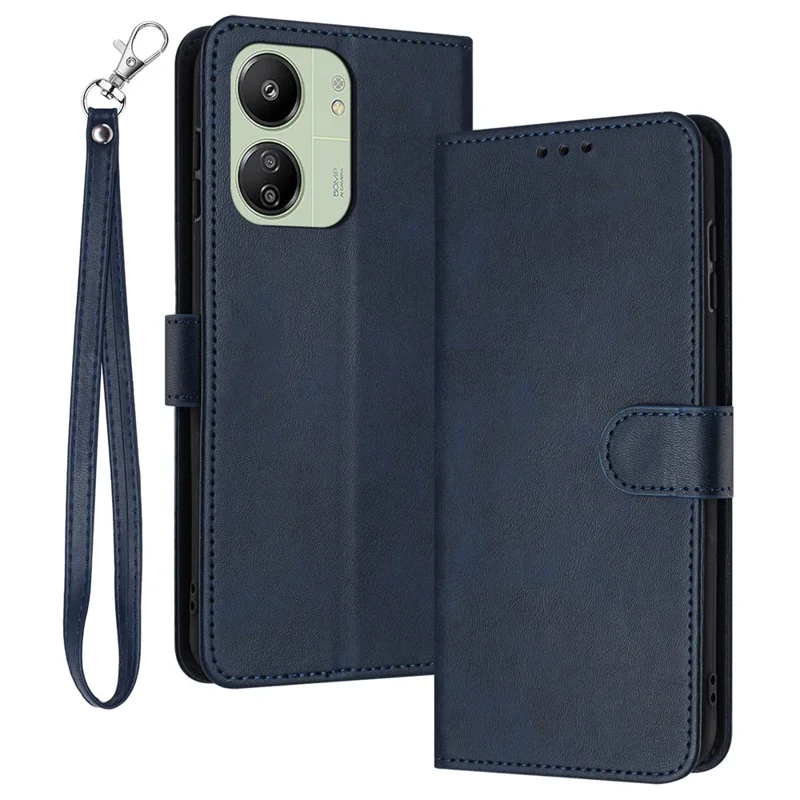 Per Xiaomi Redmi 13C 4G / 5G / 13R 5G / Poco C65 4G / Poco M6 5G Custodia TPU+PU Leather Stand Cover per telefono con cinturino da polso - Zaffiro