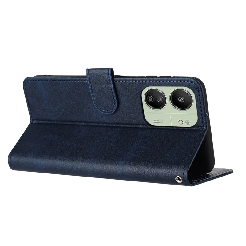 Per Xiaomi Redmi 13C 4G / 5G / 13R 5G / Poco C65 4G / Poco M6 5G Custodia TPU+PU Leather Stand Cover per telefono con cinturino da polso - Zaffiro