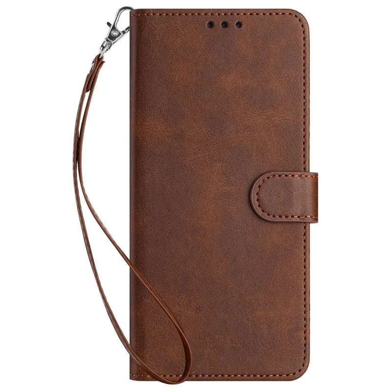 For Xiaomi Redmi 13C 4G / 5G / 13R 5G / Poco C65 4G / Poco M6 5G Case TPU+PU Leather Stand Phone Cover with Wrist Strap - Brown