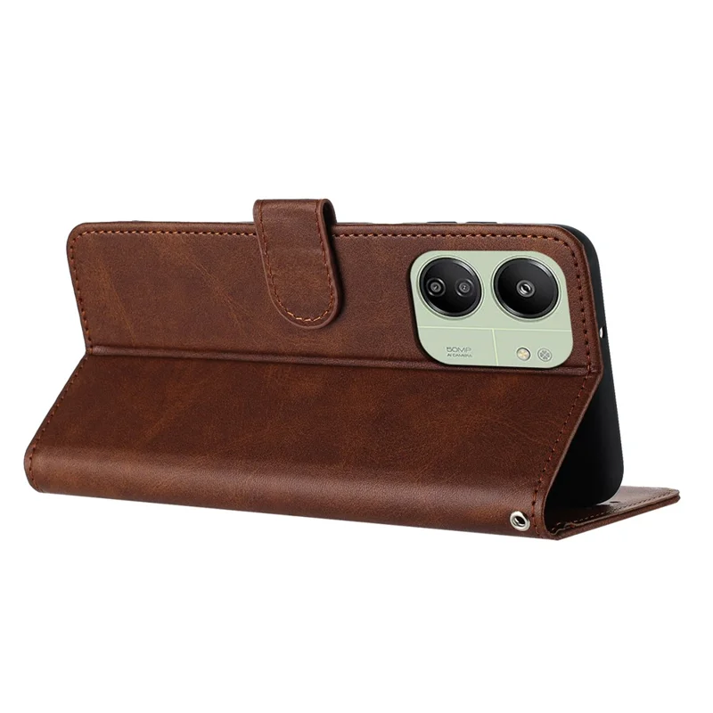 For Xiaomi Redmi 13C 4G / 5G / 13R 5G / Poco C65 4G / Poco M6 5G Case TPU+PU Leather Stand Phone Cover with Wrist Strap - Brown