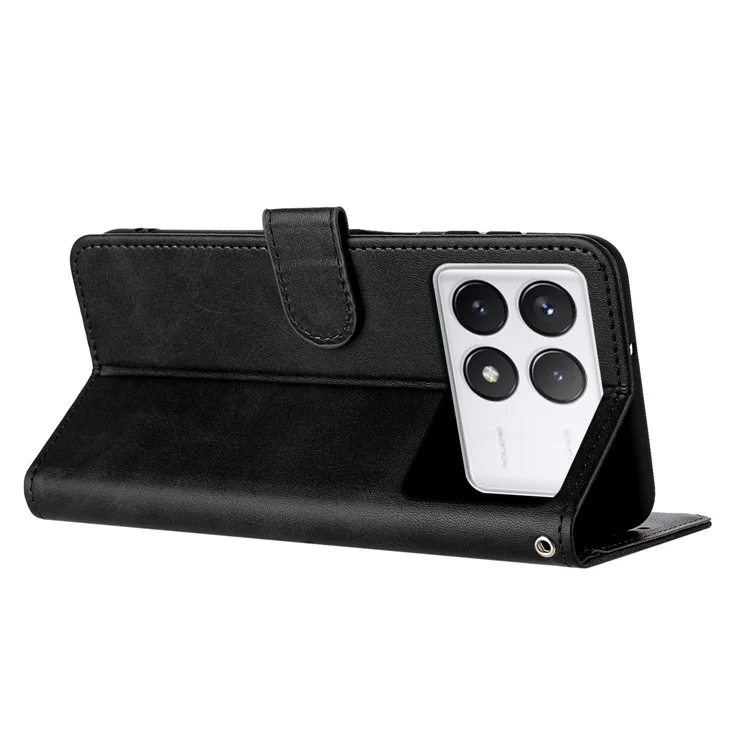 For Xiaomi Poco F6 Pro 5G / Redmi K70 5G / K70 Pro 5G Cover Leather Stand Phone Protective Shell with Wrist Strap - Black