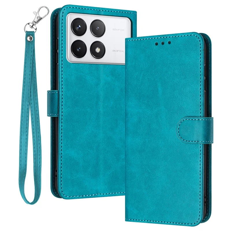 For Xiaomi Poco F6 Pro 5G / Redmi K70 5G / K70 Pro 5G Cover Leather Stand Phone Protective Shell with Wrist Strap - Green