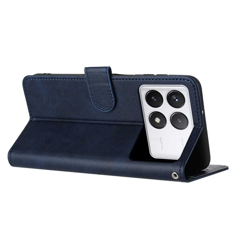 For Xiaomi Poco F6 Pro 5G / Redmi K70 5G / K70 Pro 5G Cover Leather Stand Phone Protective Shell with Wrist Strap - Sapphire